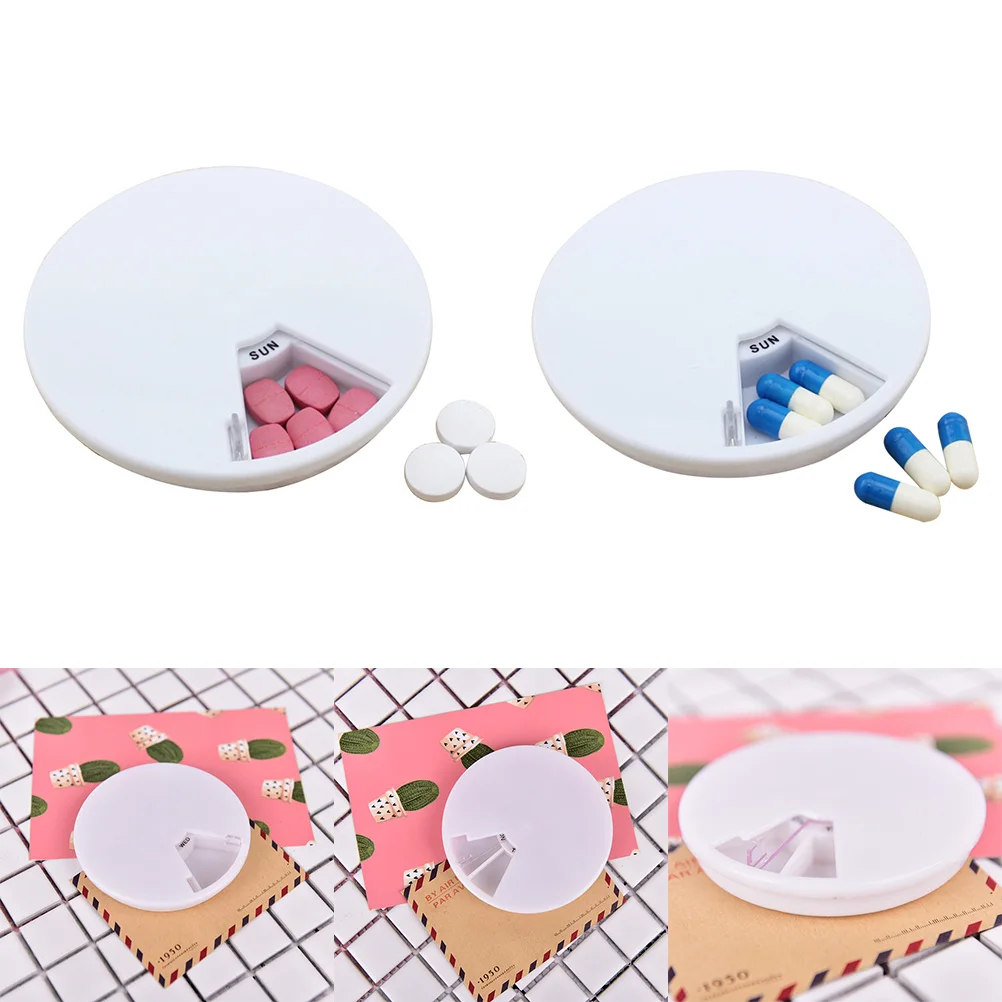 

Portable 7 Cells Health Care Medicine Pocket Drug Organizer Round Rotating Splitters Container Pill Refillable Bottle
