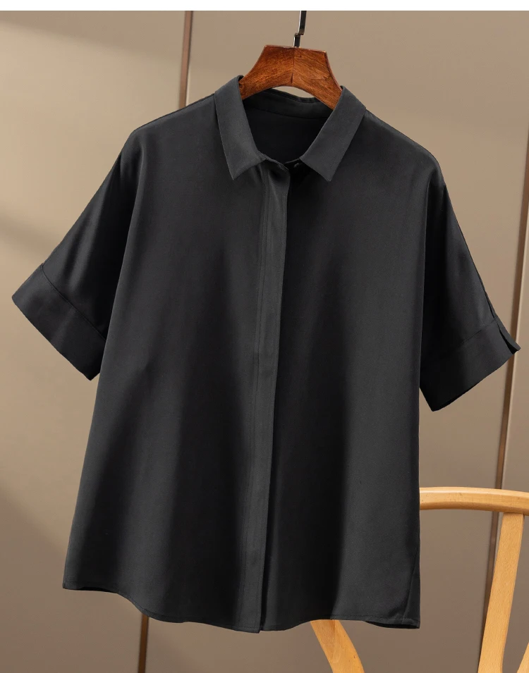 

Guesod Silk Blouse Top Quality French Elegant Hlaf Sleeve Silk Blouse Female New