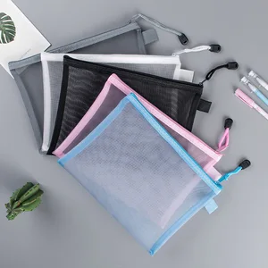 A4 A5 Transparent File Folders Nylon Mesh Storage Bag Convenient Zipper Student Test Stationery Orga