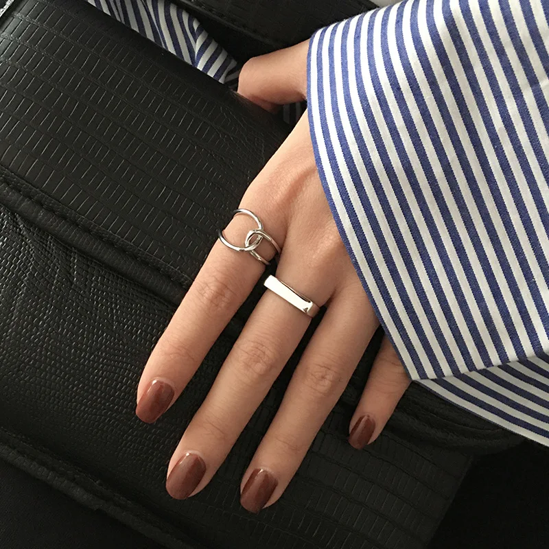 

925 Sterling Silver Geometric Cross Opening Index Finger Ring Female Ins Fashion Simple Personality Retro Gothic Anillos Mujer