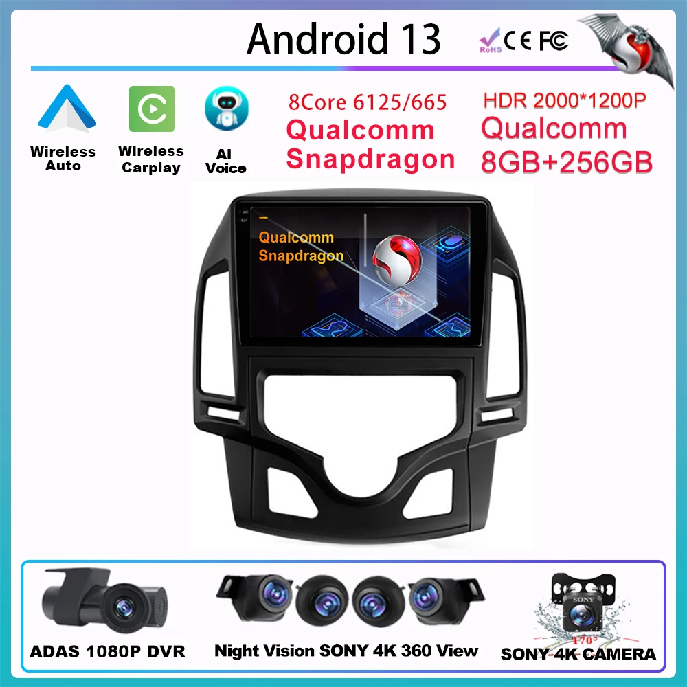 Qualcomm Android Auto Carplay для HYUNDAI I30 1 FD 2007 - 2012 Мультимедиа Automotiva Автомобильное радио Экран Стерео Приемник Камера BT Аксессуары Беспроводной Bluetooth All-in-One Smart Car Systems Монитор Головное