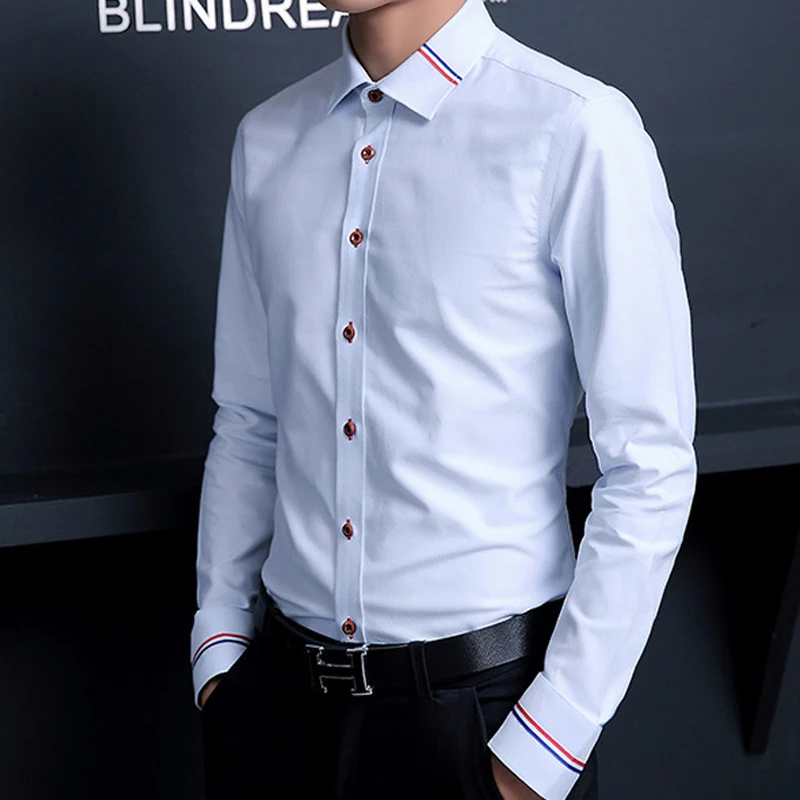 Spring and autumn men's shirts fit Oxford cotton anti-wrinkle business casual striped solid color long-sleeved iron-free