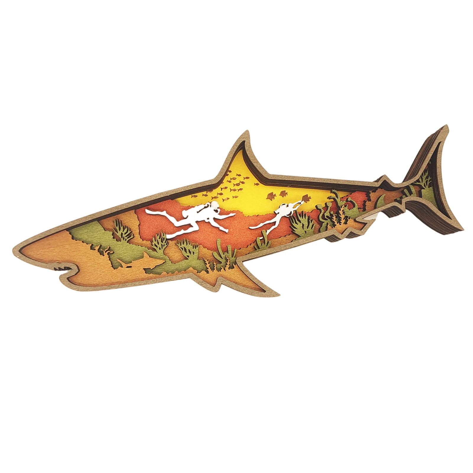 

Ocean Wooden Carving Ornament Unique Table Art Ornament Vintage Decorative Shark Figurine Sculpture Wooden Ocean Coastal Themed