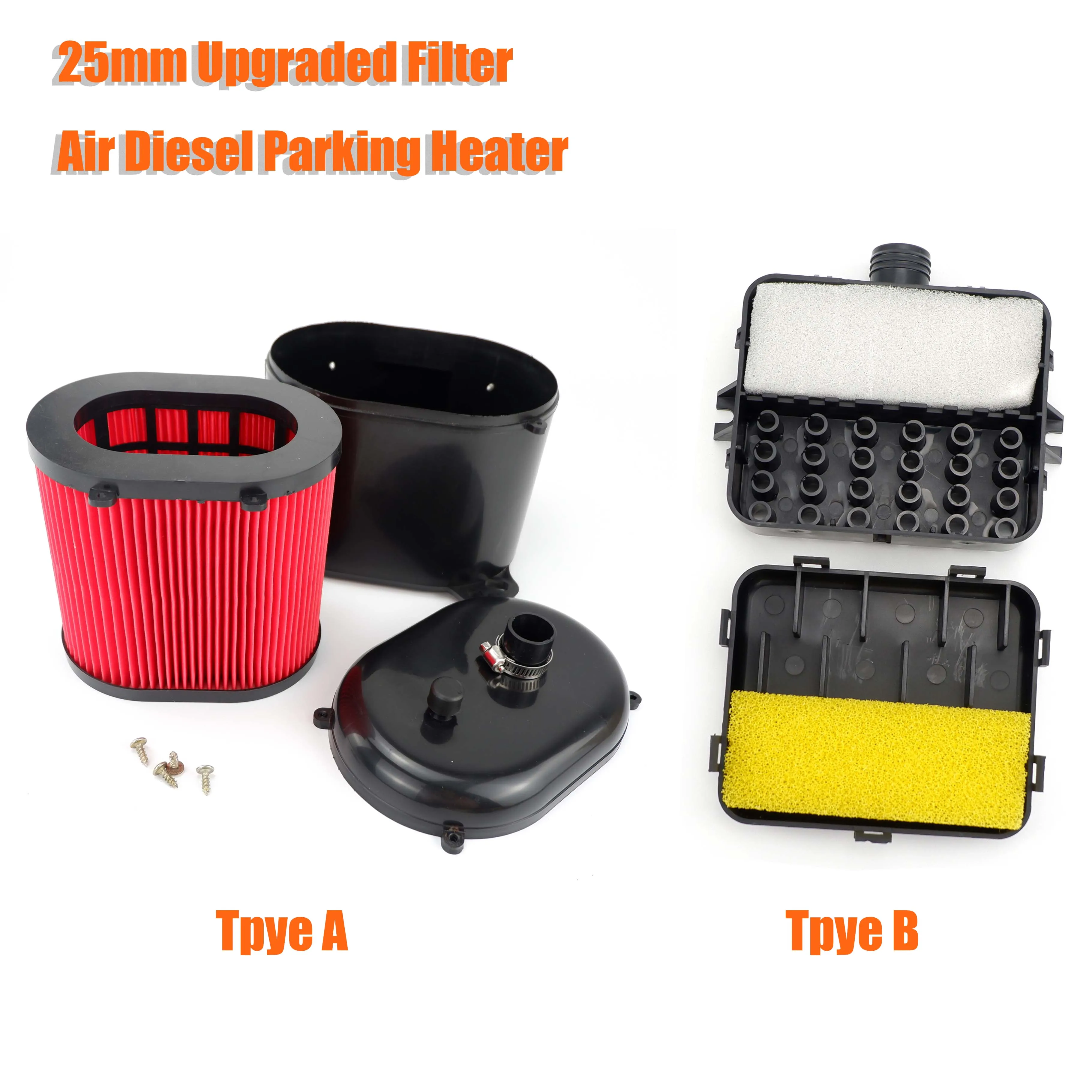 

25mm Upgraded Air Filter Silencer Air Diesel Parking Heater Intake Replacement For Webasto Eberspacher Black & Red