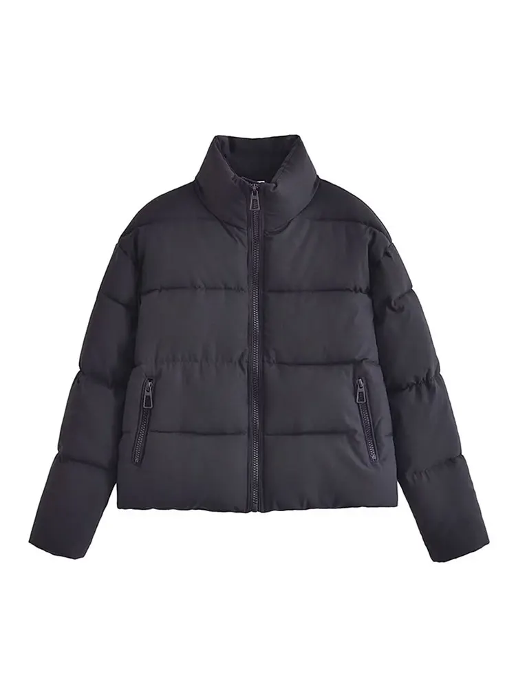 

Женская хлопковая куртка на молнии, однотонная винтажная Базовая куртка с воротником-стойкой и длинным рукавом, верхняя одежда для офиса, Осень-зима 2023