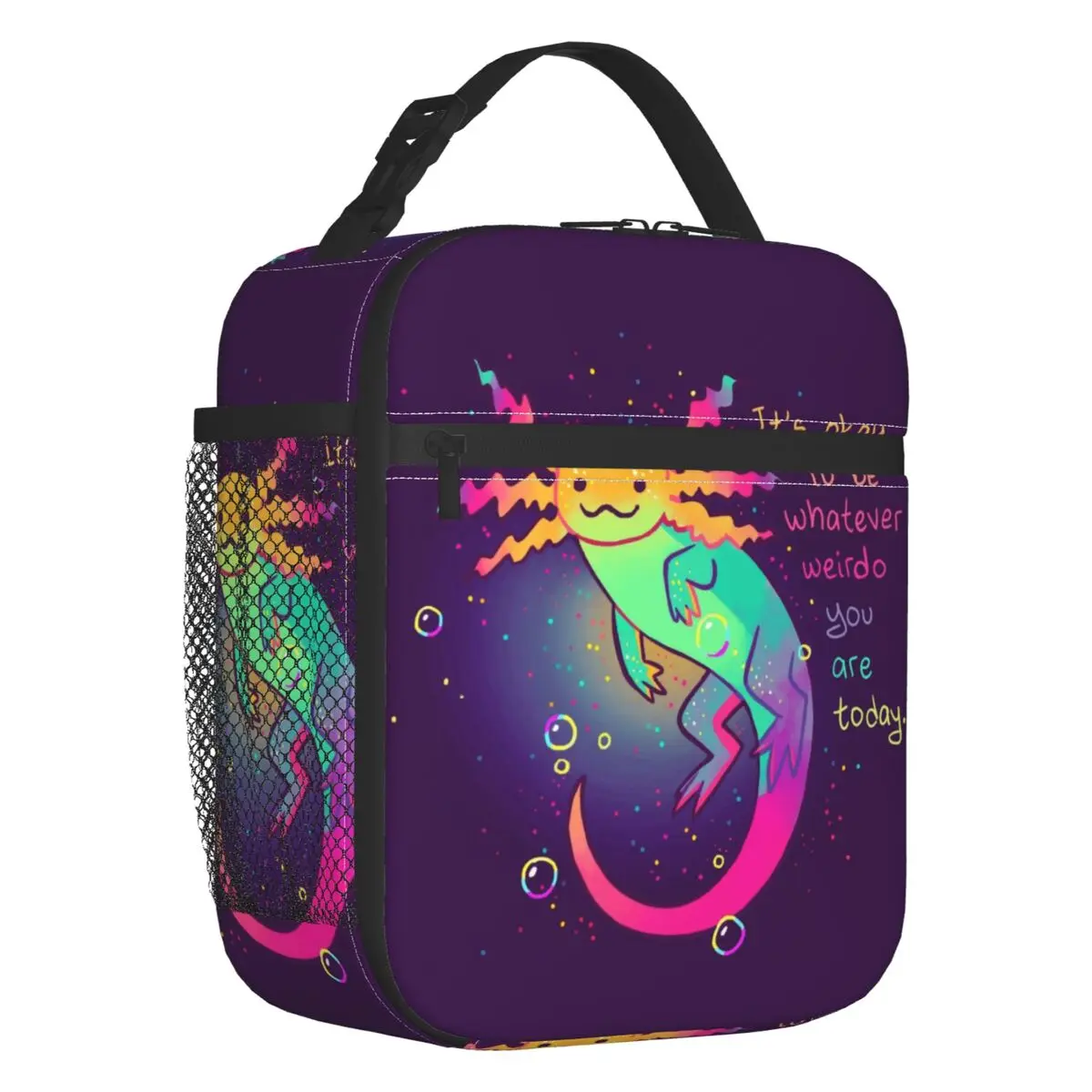 

Rainbow Axolotl Insulated Lunch Bag for Work School Cartoon Salamander Resuable Cooler Thermal Lunch Box Women Children