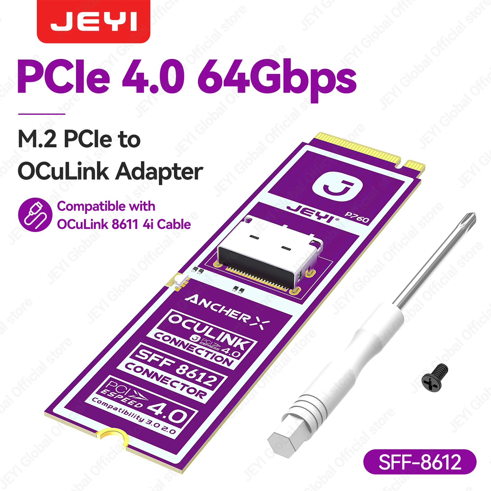 Фото Адаптер JEYI M2 NVME на Oculink Female Dock SFF-8612, PCIe 4.0 X4 64 Гбит/с, адаптер Oculink SFF-8611 4i для eGPU, GPU, мини-ПК. №1
