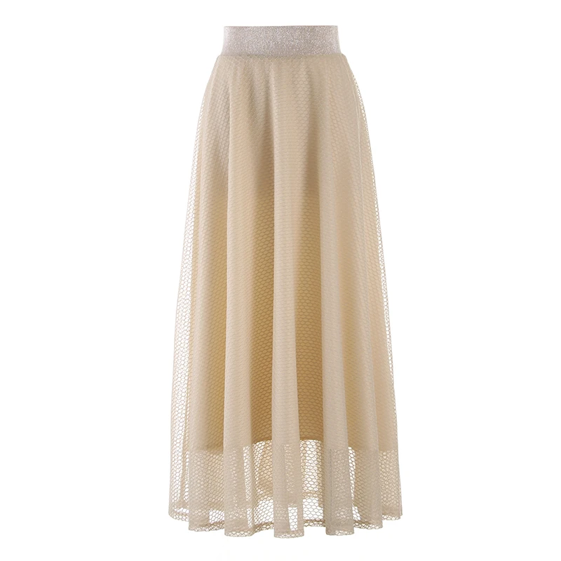 

PHOEBE HZ Hollow-carred Design 2023 Summer New Style Elegrant High Waist Midi Skirt Women A Line Casual Matching Skirt Female