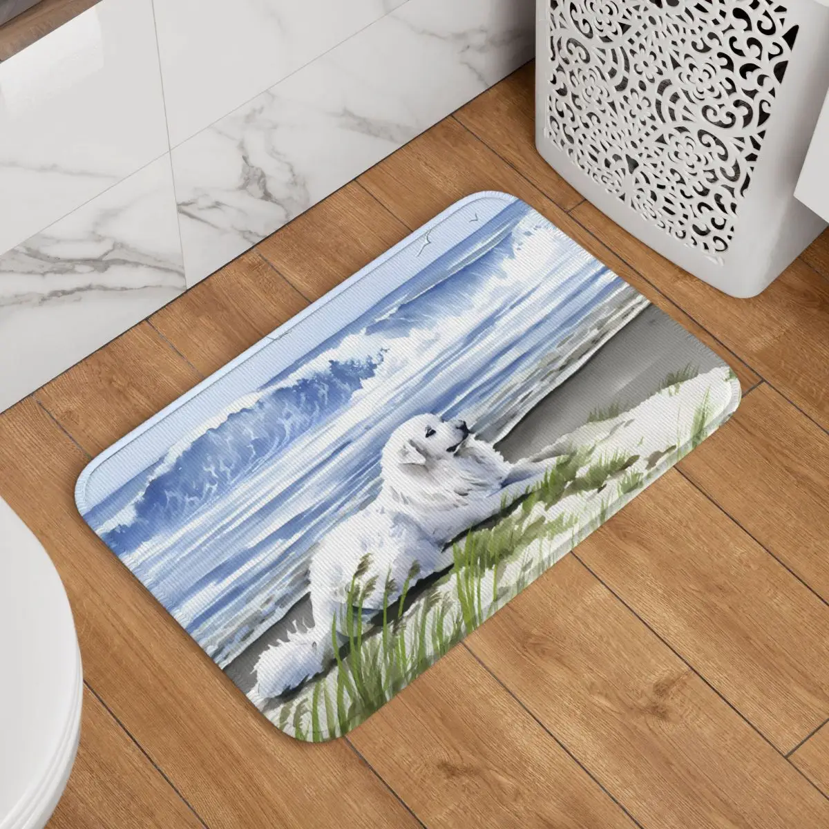 Great Pyrenees At The Beach Дэвид Роджерс Коврики для унитаза ванной Коврик Ковер Дом