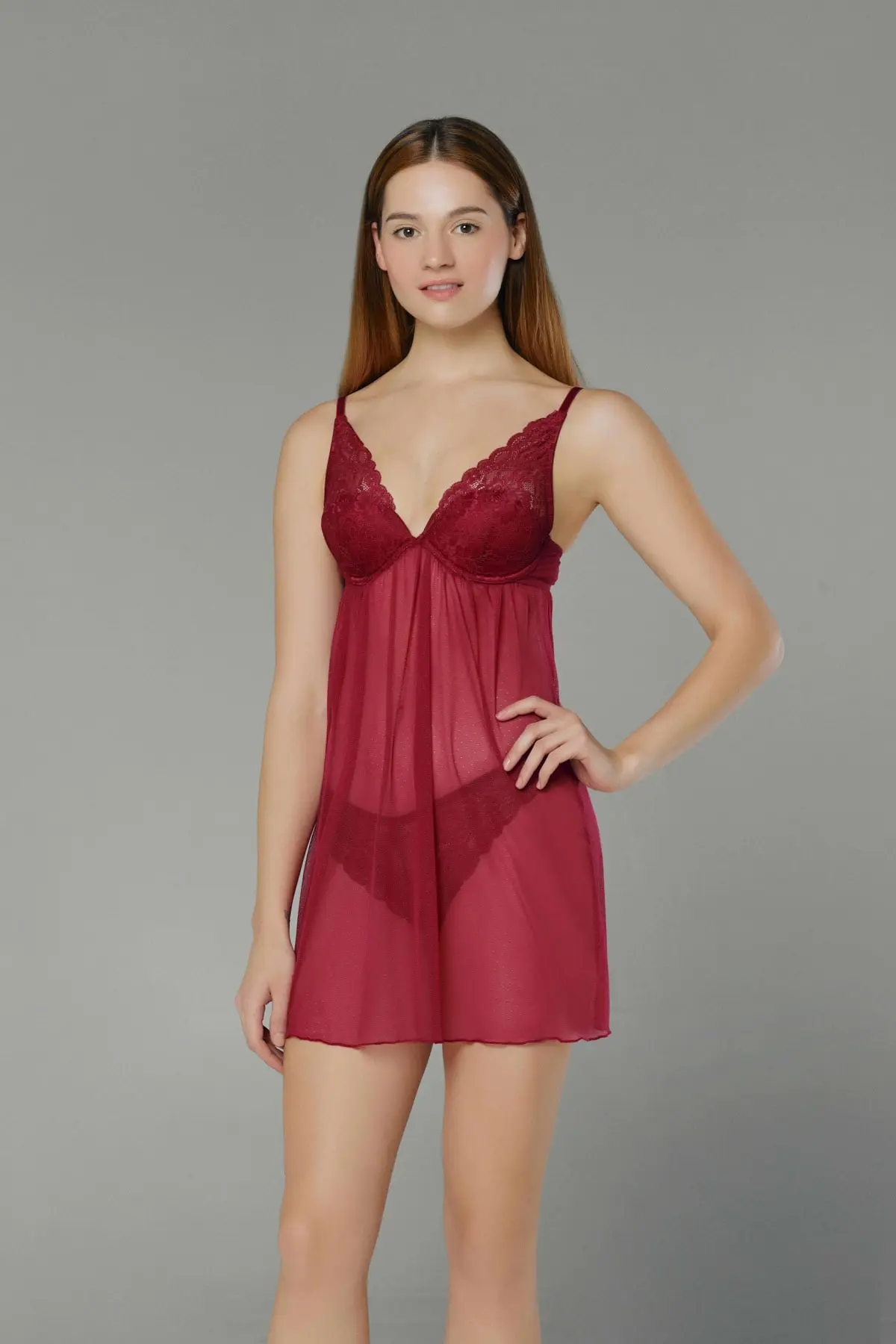 

Женская ночная рубашка, бордовая красная кружевная ночная рубашка, новинка 71394, женская одежда для сна, ночное белье, ночная рубашка