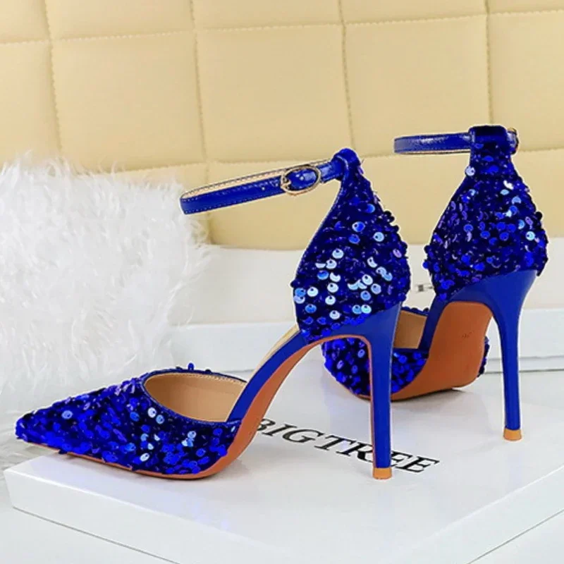 Босоножки BIGTREE женские с блестками пикантные туфли-лодочки заостренным носком на