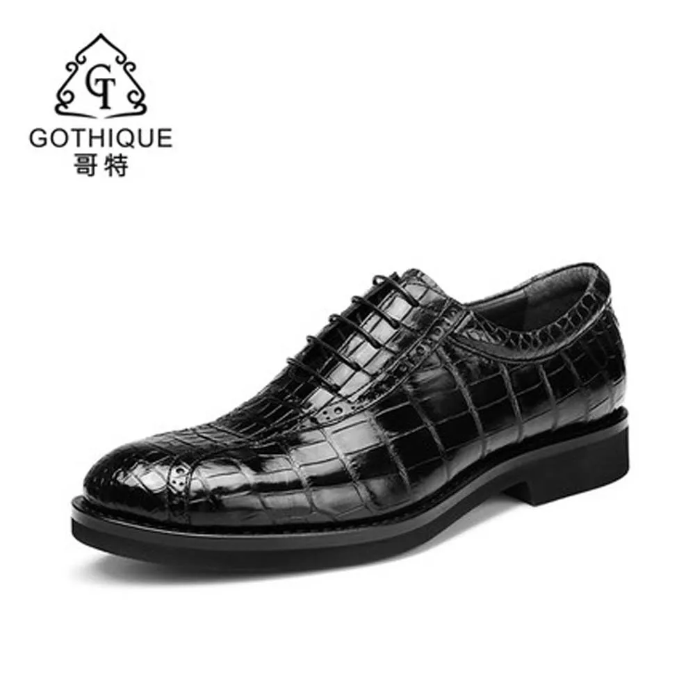 

hulangzhishi import new true crocodile Leather shoes male Round head lace-up breathable comfortable men dress shoes