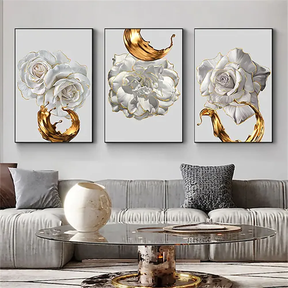 

White Rose Flowers Posters Wall Art Canvas Prints Minimalist Modern Fashion Paintings for Living Room Dining Home Decor Pictures