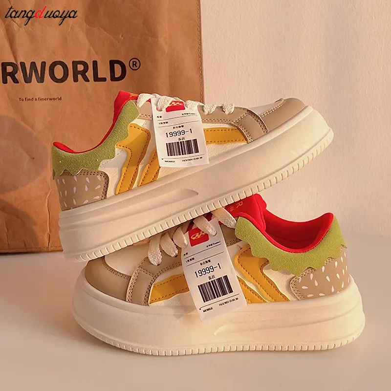 2024 новая нишевая женская спортивная обувь милые кроссовки с дизайном гамбургера