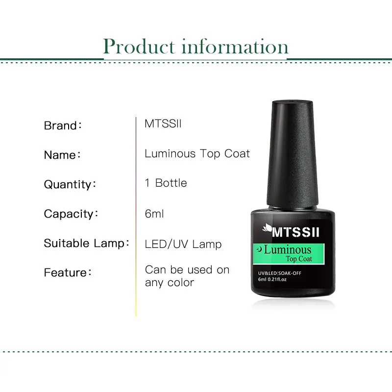 Mtssii Luminous Gel Top Coat Semi Permanent Glow In Dark Fluorescent Soak Off UV LED Color Gel Nail Varnish Nails for Manicure images - 6