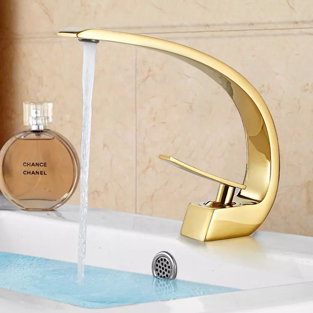 

Modern Brass Plating Faucet Deck Mount Hot Cold Mixer Waterfall Single Hole Tap Sink Washbasin Durable Crane Bathroom Supplies