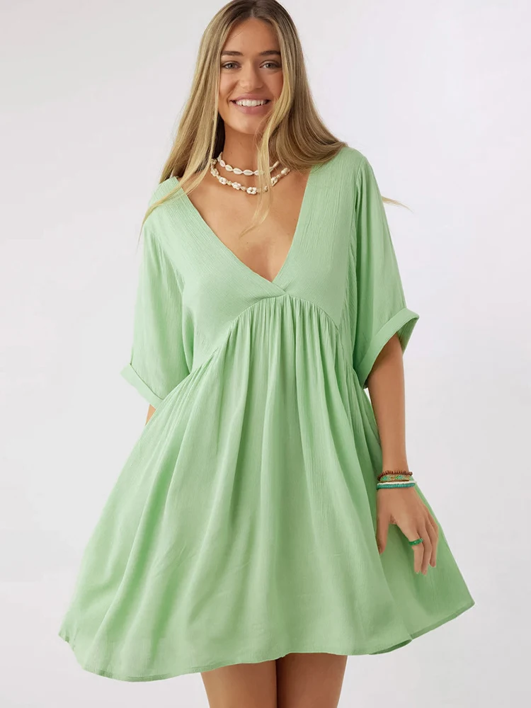 

Ночное платье Linad с открытой спиной, Женская Повседневная Пижама с V-образным вырезом и рукавом до локтя, однотонные свободные женские платья, летняя модная одежда для сна 2023