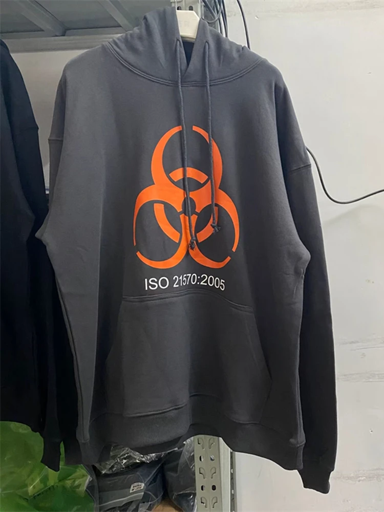 

Новый 23SS Потертая темно-серая толстовка унисекс с капюшоном из тяжелой ткани