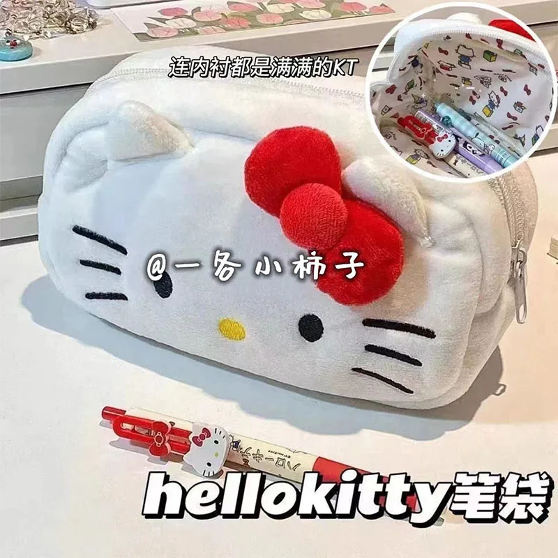 

Hello Kitty Pencil Bag Anime Cartoon Students Stationery Ins Plush Desktop Storage Bag Girl Heart Sundries Organizer Pouch Gifts