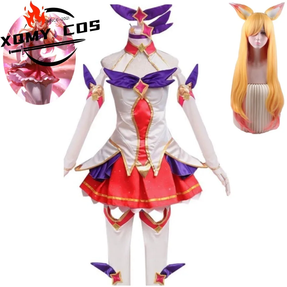 Фото XQGame LoL Star Guardian Ahri The Nine-Tailed Fox Косплей Костюм Парик Аниме Сексуальная Женщина Топ Юбка Хэллоуин Карнавальный Костюм Партии №1