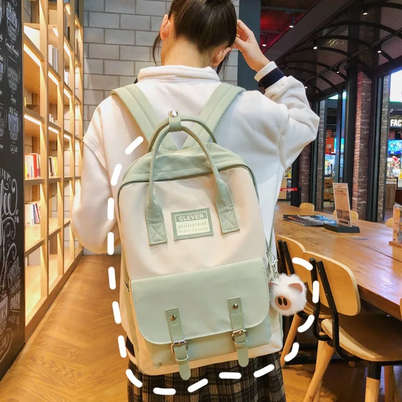 Women Backpack Candy Schoolbag Waterproof Nylon School Bags for Teenagers Girls Patchwork Backpacks Female Rucksack Mochila