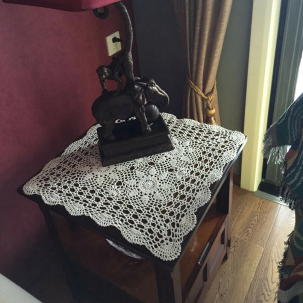 

Square Table Cover Lace Cotton Table Place Mat Dining Pad Cloth Crochet Placemat Cup Mug Tablecloth Tea Coaster Handmade 40/60cm