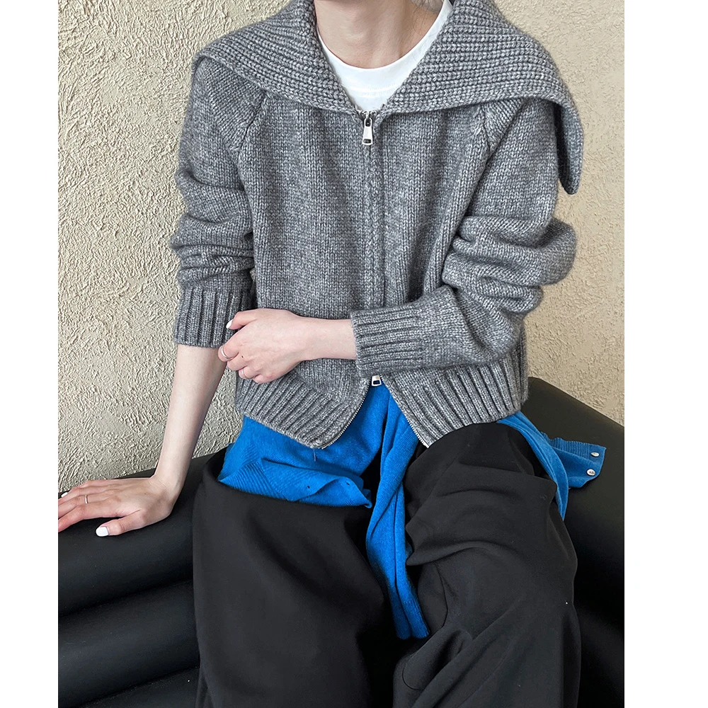 2024 новый женский свитер с матросским воротником длинный рукав молния дизайн