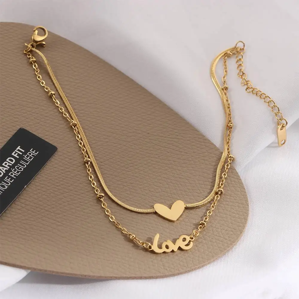 

Adjustable Double-Layer Gift Beach Titanium steel Female Snake Chain Fashion Jewelry Foot accessories Love Anklet