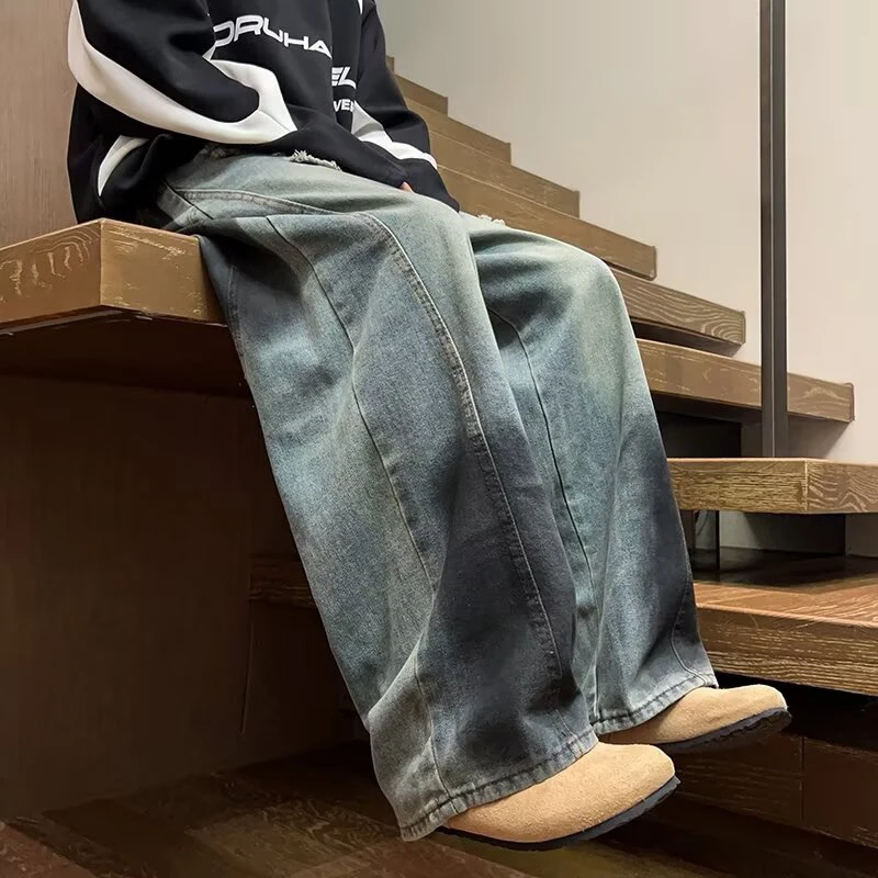 FEWQ Мужские джинсы с американским граффити High Street Vibe Свободные широкие мешковатые