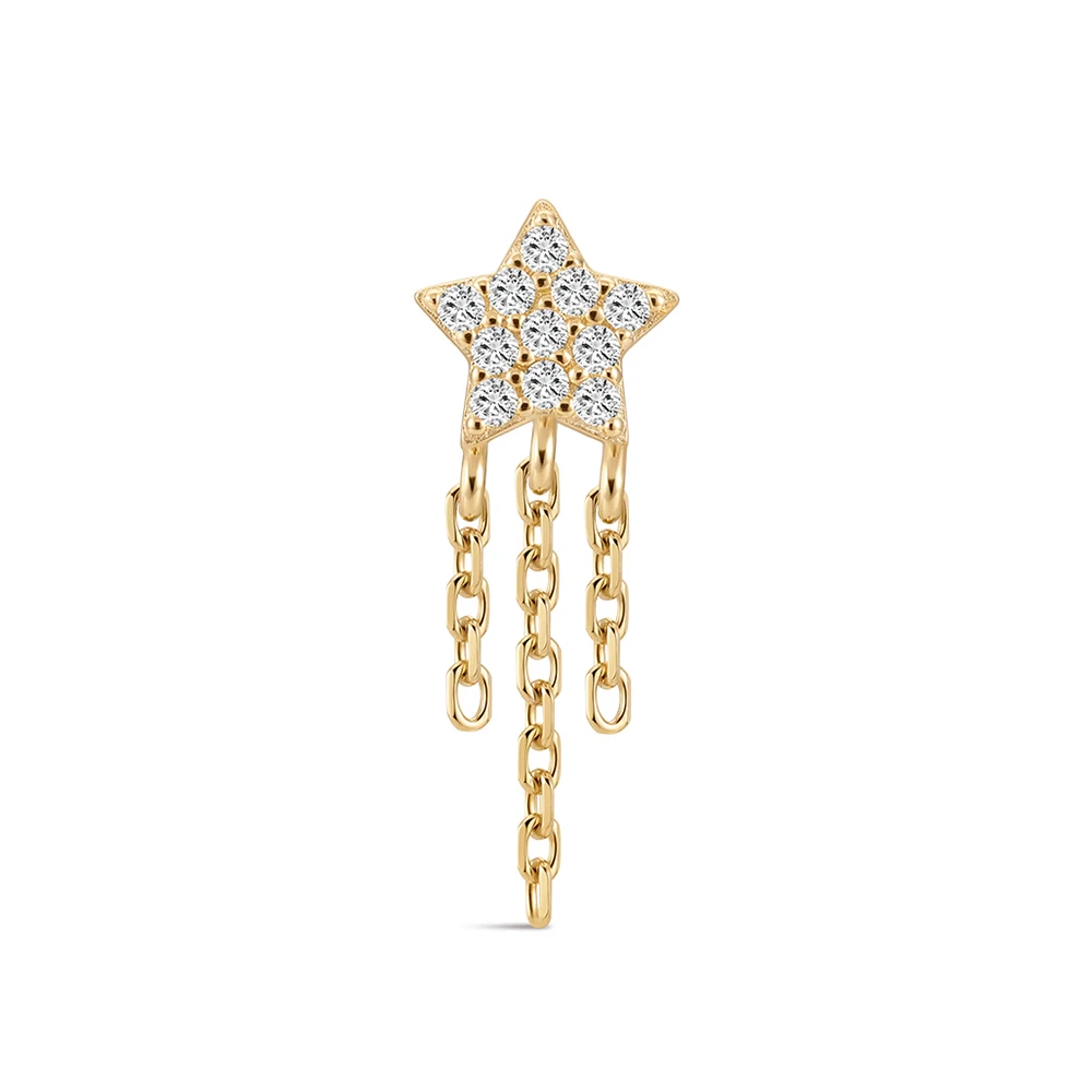 Фото Серьга-гвоздик CANNER 1 шт. из цельного золота 14K с цирконием, цепочка из титана G23, для пирсинга хряща, хеликса, трагуса, женская, подарок №5