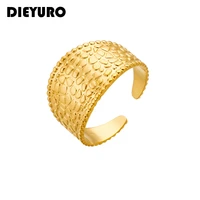 dieyuro 316l stainless steel gold color geometric ring for women new punk style open adjustable rings girls jewelry wholesale