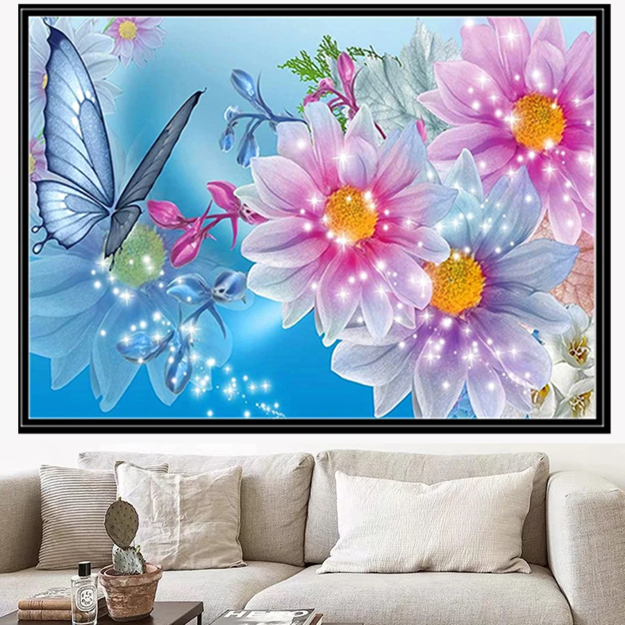 

Flower Butterfly DIY 5D Diamond Painting Full Drill Square Round Embroidery Mosaic Art Picture Of Rhinestones Home Decor Gifts