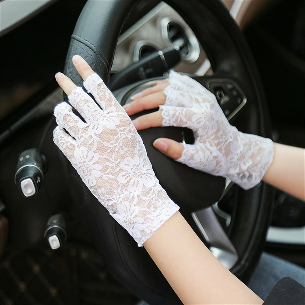 Summer Ladies Short Lace Half-finger lace sunscreen gloves, bare-finger wedding decoration gloves  JT007 images - 6