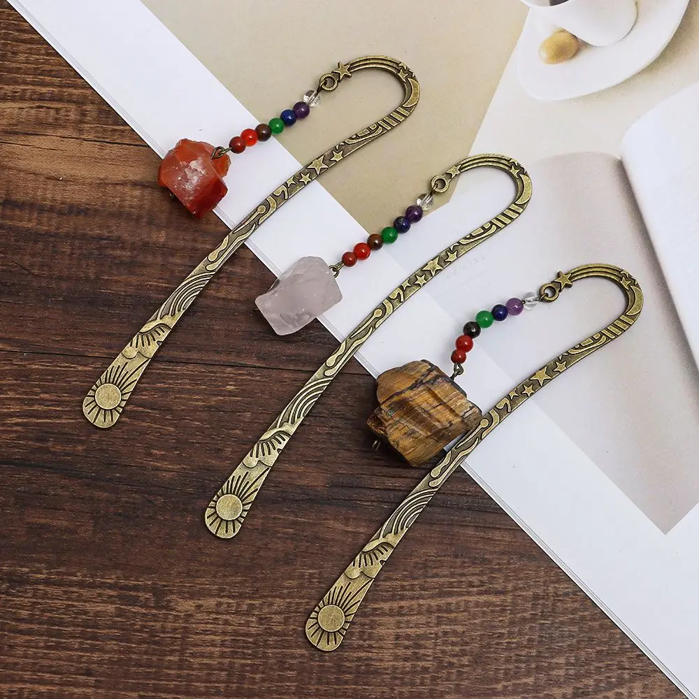 

Retro Vintage Tourmaline Gift for Women Men 7 Chakra Healing Metal Bookmark Rock Quartz Book Marker Crystal Bookmark