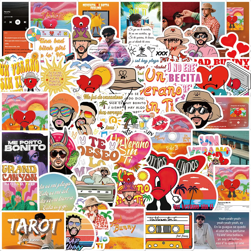 

50pcs Bad Bunny New Album Un Verano Sin Ti Graffiti Stickers Decals Toy DIY Suitcase Phone Laptop Bike Sticker