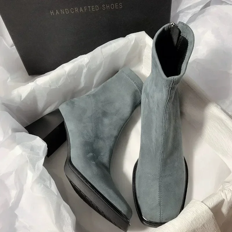 Осенне-зимние эластичные ботильоны женские дизайнерские винтажные туфли на