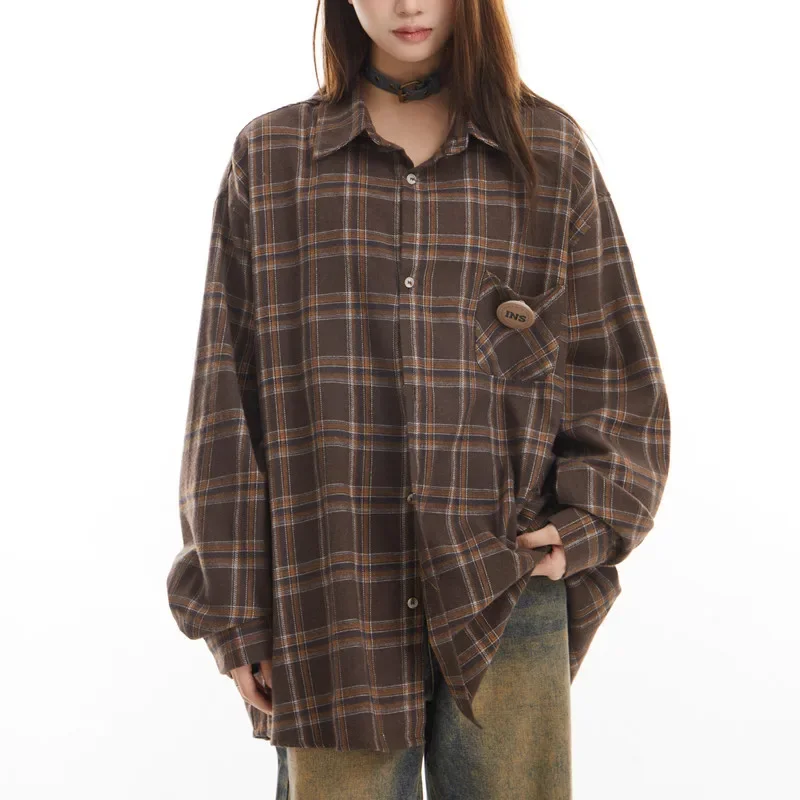 Винтажная клетчатая рубашка Gutrendy Couple в американском стиле для мужчин и женщин