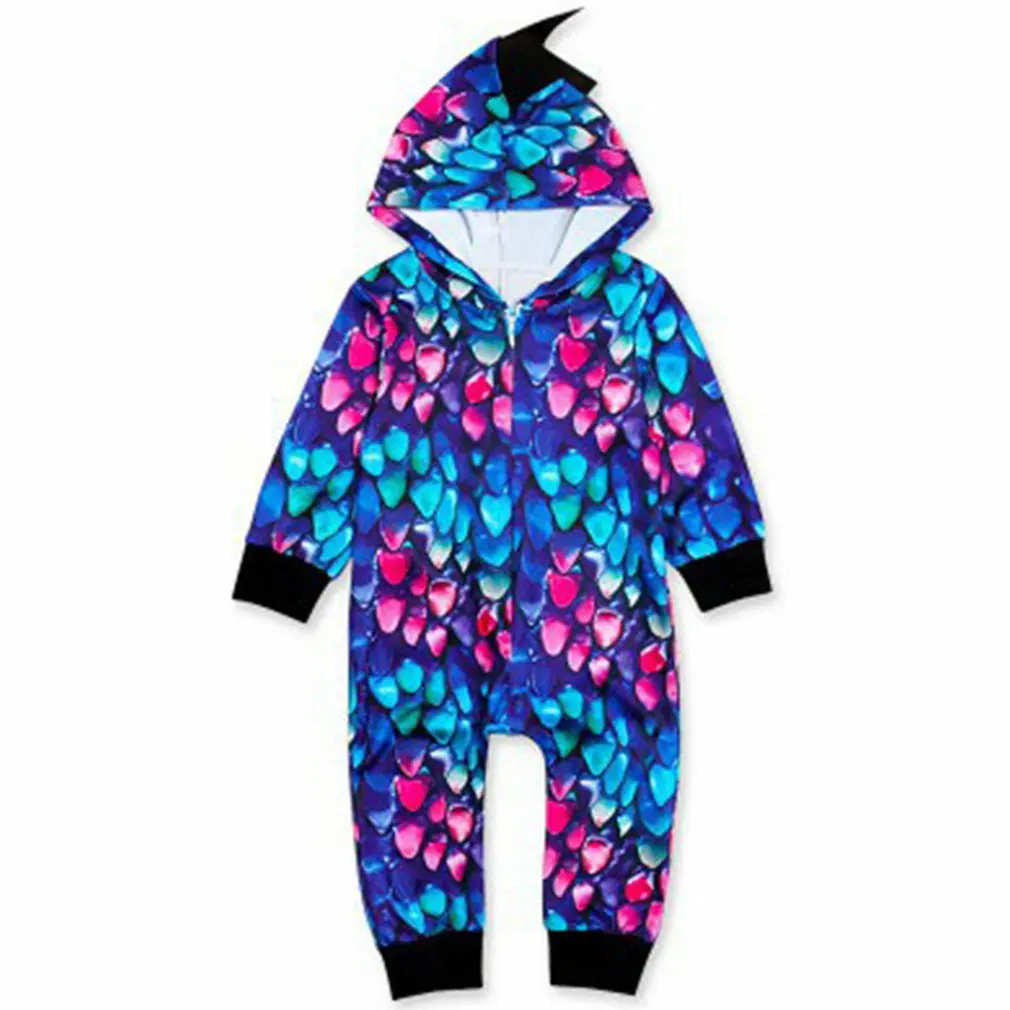 

Trendy Design Cute Lovely Hooded Dinosaur Pattern Jumpsuit Comfortable Printed Long-Sleeved Multicolor