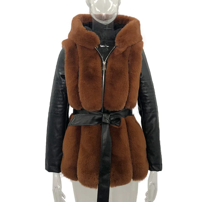 Winter Women Thick Warm Parka Fur Jackets Fashion Long Sleeve Faux Fur PU Leather Coat Pure Color Casual Cardigan Outwear Jacket