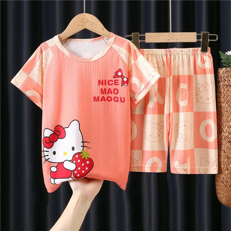 

Hello Kitty Summer Pijama Infantil New Pit Strip Children's Pajamas Set Boy and Girls Short-sleeved Cartoon Sleepwear Pijamas