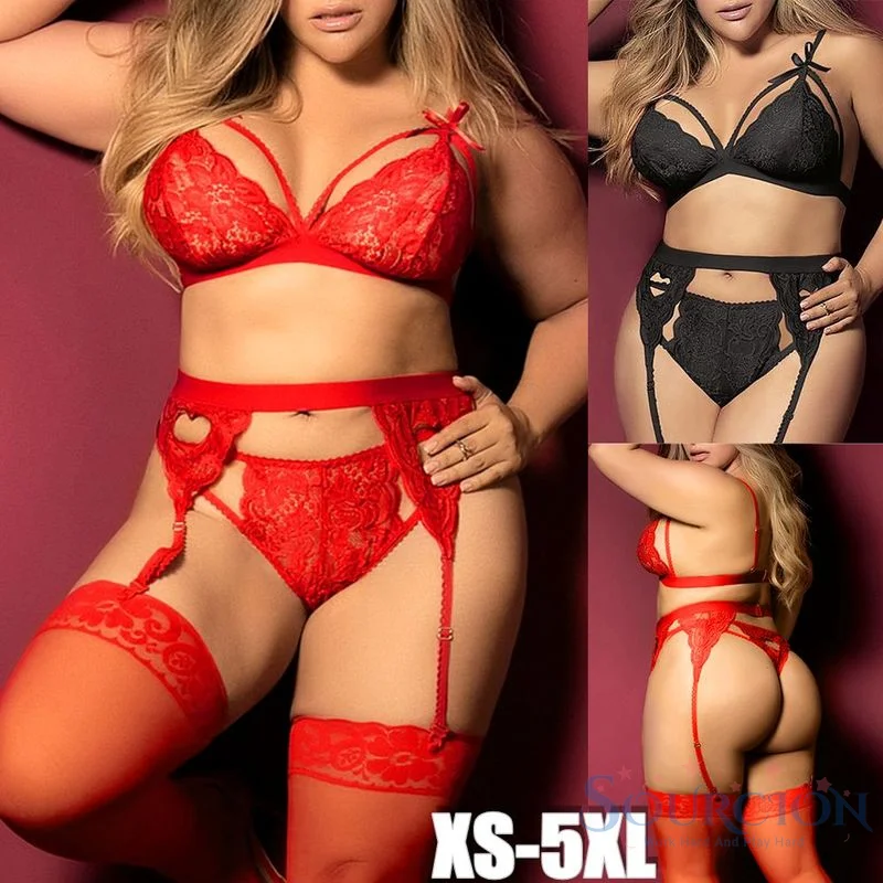 

SC Women Sexy Lingerie Lace Bra Set Underwear Solid Sexy Panty Bandage Set Erotic Lingerie Dress Bra Briefs Set 5XL