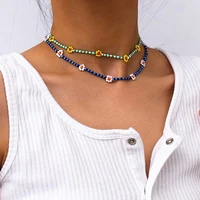 summer colorful flower beadeds charm necklace statement short necklace for women bohemia collar choker clavicle beach jewelry