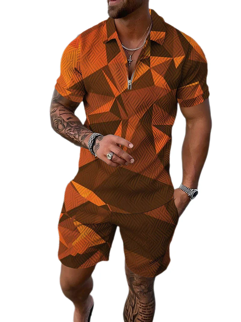

Men Geometric Pattern Sport Suit Summer Polo T-shirt Shorts for Male Men's Golf Wear Clothing Man Tracksuit Fashion Clothes Traf