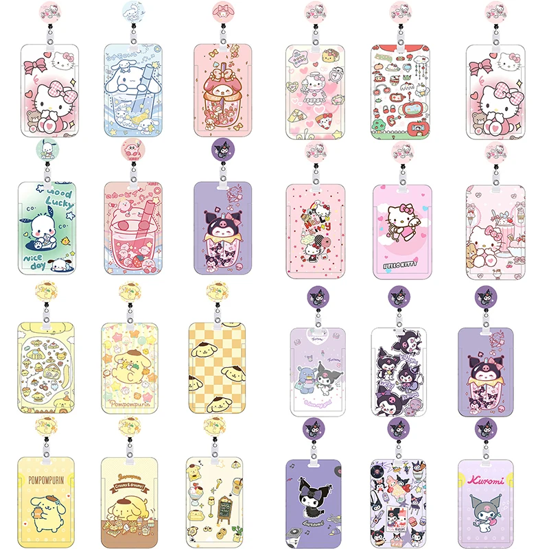 

Sanrios Slide Card Holder Wholesale From 2 Pcs Telescopic Mainspring PVC Clip Protection Easy Pull Buckle Portable Anti-loss