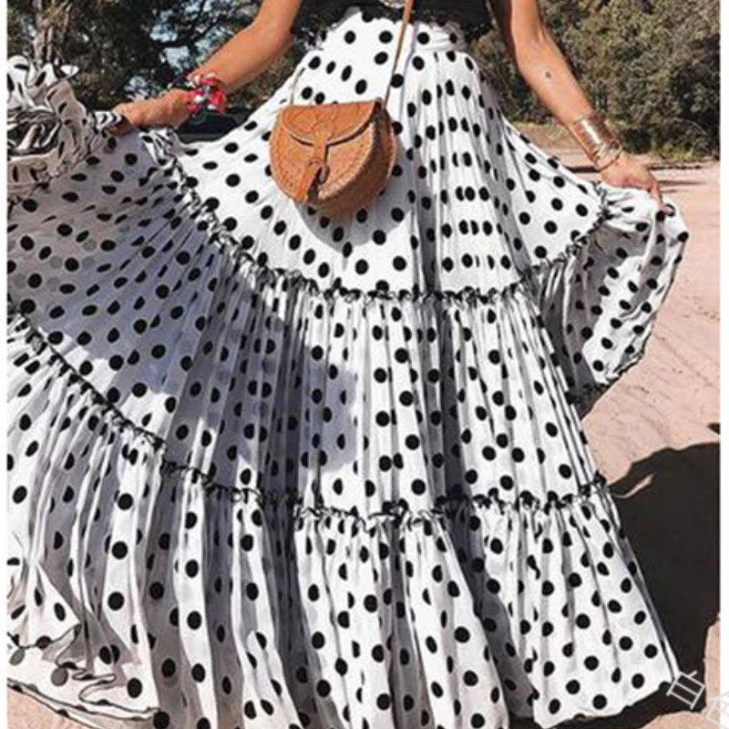

2022 Brand New High Waist Women Maxi Skirt Polka Dot Cute Long Skirt Plus Size Jupe Mujer Faldas S-5XL