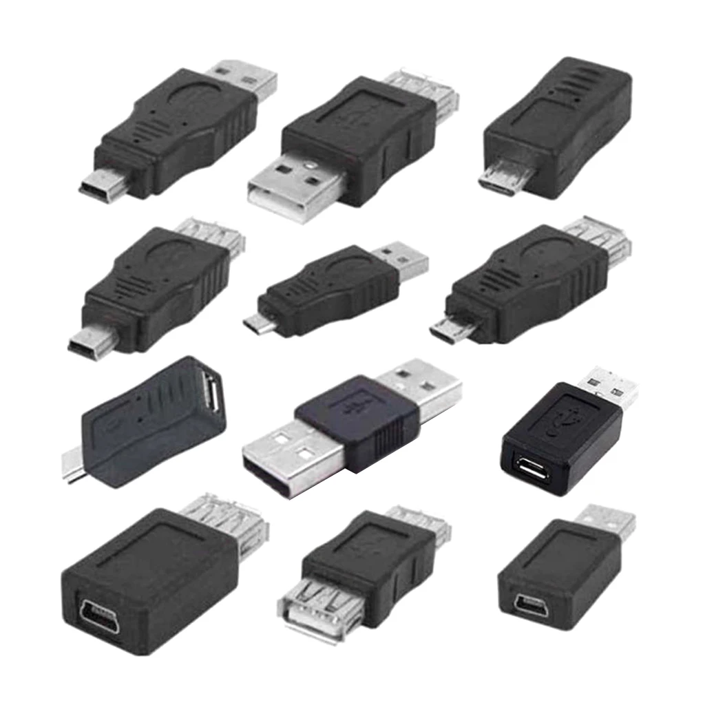 

12pcs / Lot 12 in 1 OTG Adapter Converter Kit USB 2.0 Male to Female Micro Mini USB2.0 Couplers Mix Set A & B AM AF Converto