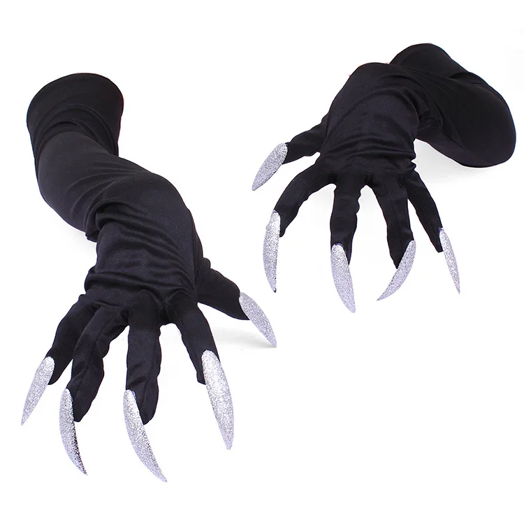 

Halloween Gothic Long Nails Cosplay Gloves Funny Festival Witch Cosplay Costume Party Scary Props Black Mitten Gloves With Claws