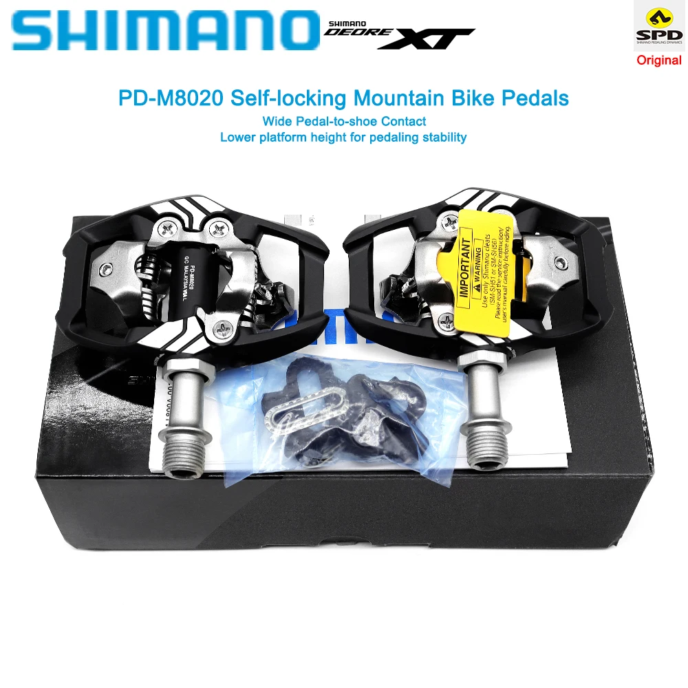 Shimano PD-M8020 Pedals for Mountain Bike Wide Pedal-to-shoe Contact Self-locking MTB Bicycle Pedals M8020 SPD Original Parts