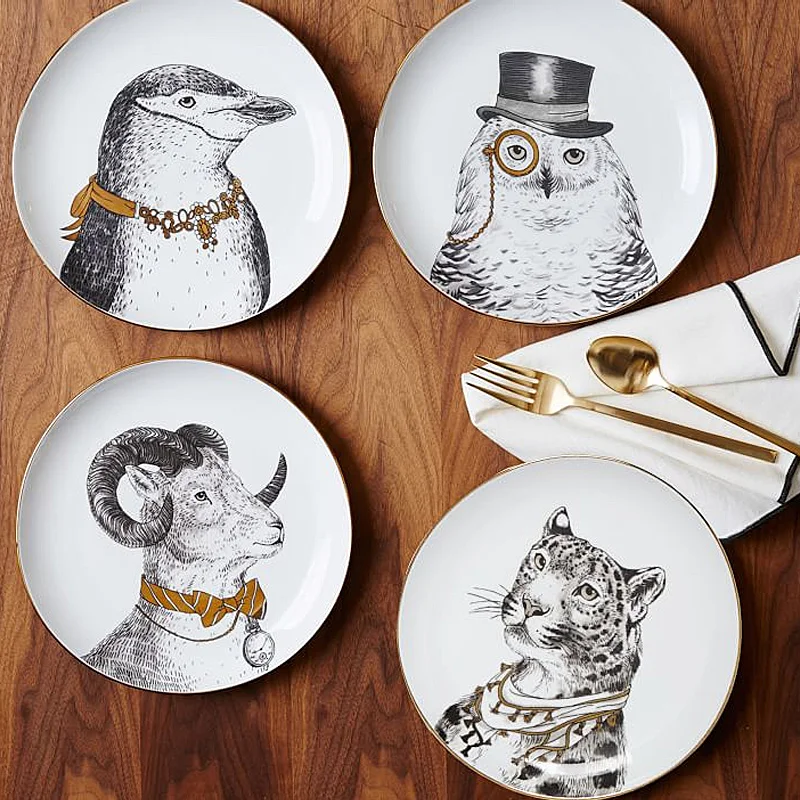 

Высококачественная 8-дюймовая керамическая обеденная тарелка серии Royal Noble Animal/тарелки для украшения стен, кружка для кофе, молока, кружки, посуда из костяного фарфора