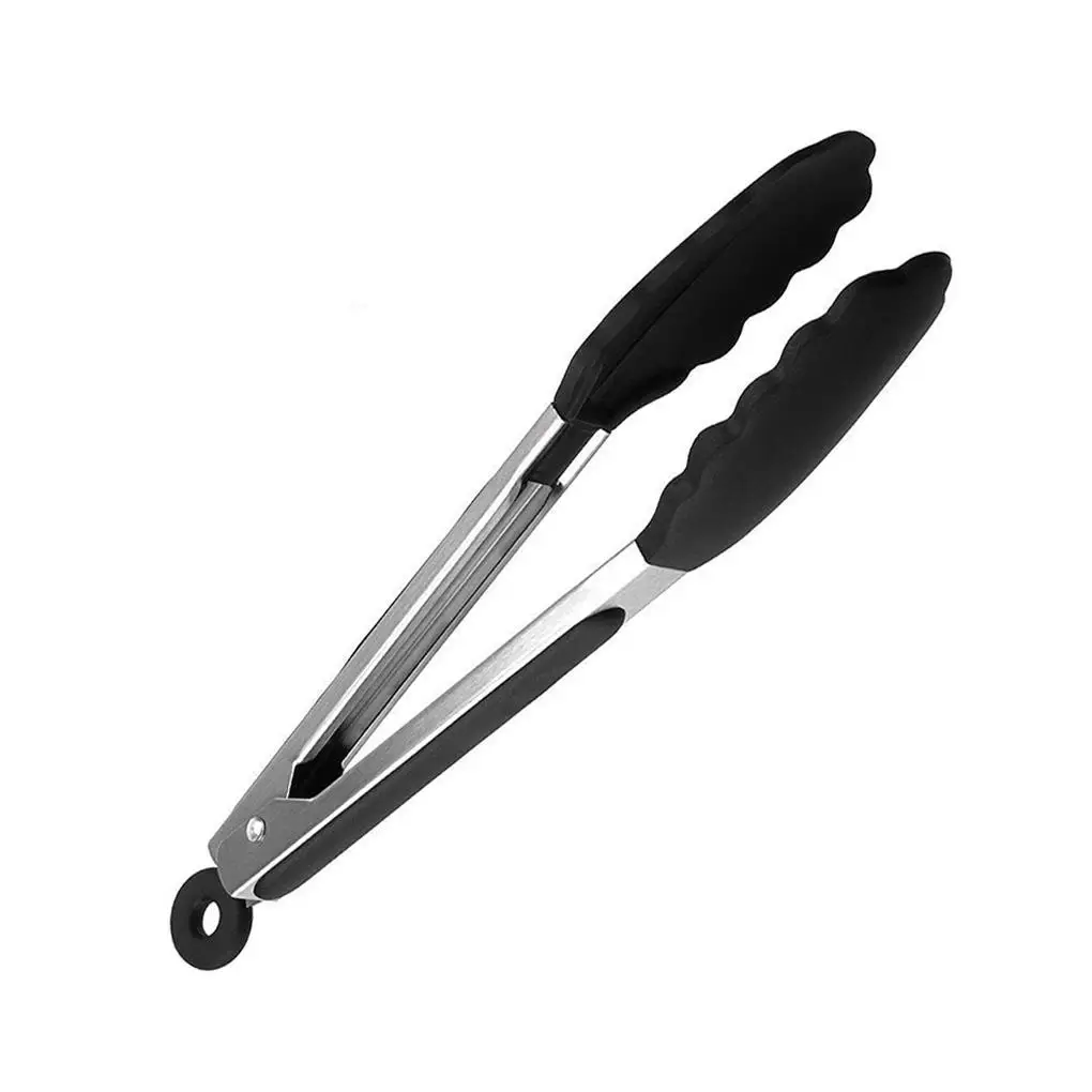 

9/12-Inch Long BBQ Grilling Tong Stainless Steel Silicone Grilling Barbecue Clip Non-Stick Salad Cake Clip Kitchen Cooking Tongs